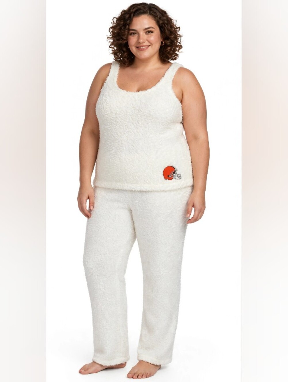 Cleveland Browns NFL Women's Plus Size Fuzzy Cozy Scoop Neck Tank Top Pants Set